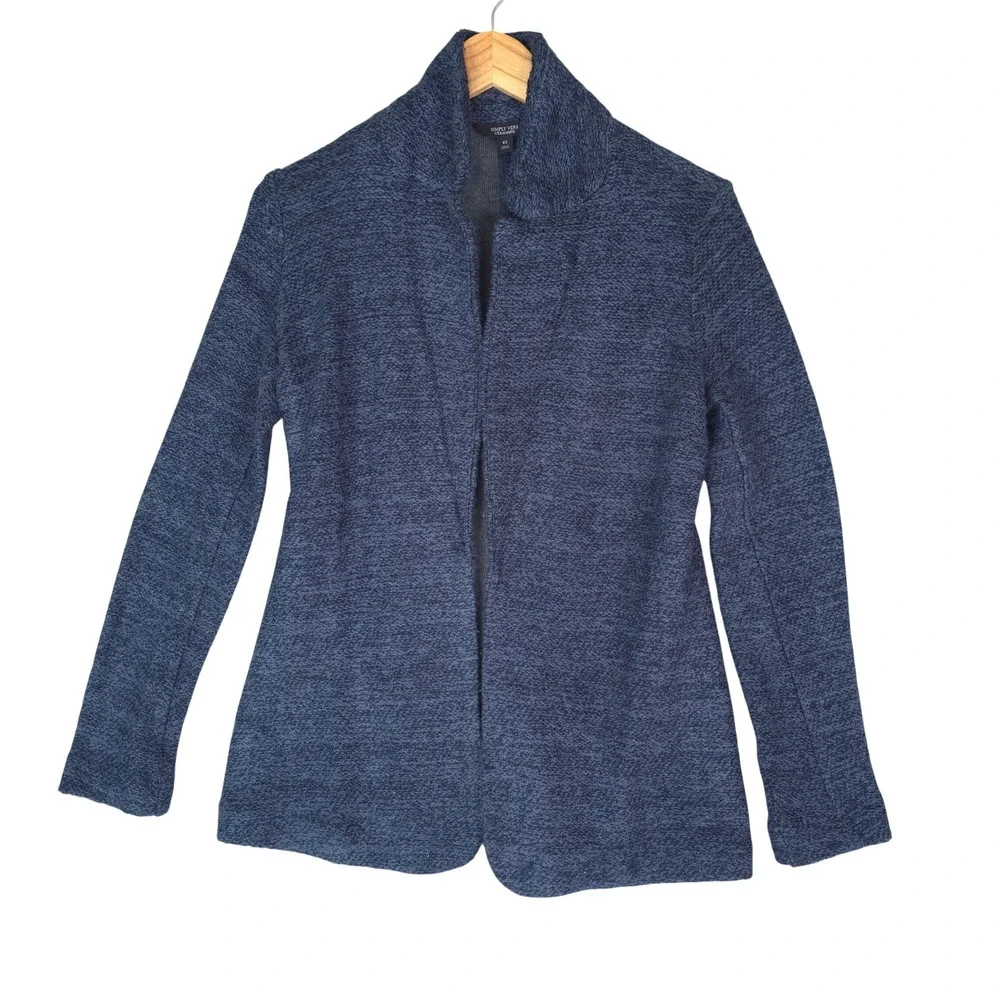 Simply Vera Vera Wang Cardigan Women XS Blue Open Front Textured Knit Sweater
